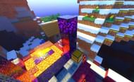 A Ruined Portal and small house at the top of a mountain in Minecraft (Image via Minecraft & Chill / YouTube)
